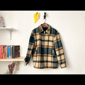Turn-down Collar Plaid Teddy Jacket